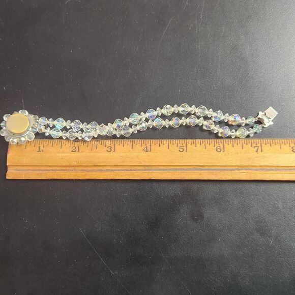 Bracelet & Dangle Earrings Set AB Crystal Bead Double Strand Wedding VTG Jewelry - Picture 9 of 13